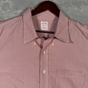 Brooks‎ Brothers Shirt Mens Large Red White Striped Regular Fit Supima Cotton